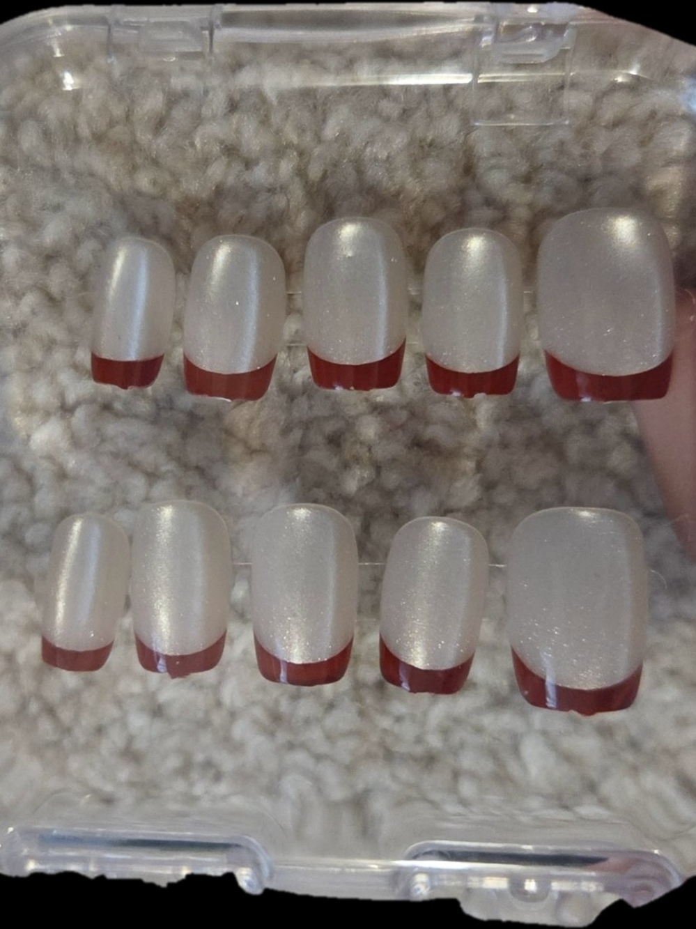 Pearlescent White and Red French Tip Press-On Nail Set - Brand